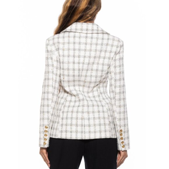 Alexia Admor Women's Ivory Plaid Checkered Farrah Tweed Blazer Size 12 - Picture 2 of 11